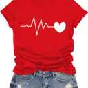 Valentines Shirts for Women Valentines Day T-Shirt Heartbeat Pattern Tee Tops (Red, XL)