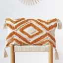 JOJUSIS Boho Lumbar Throw Pillow Covers with Handmade Tassels Decorative Woven Tufted Orange Pillowcase for Couch Bedroom 12 x 20 Inch Orange B