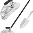 Sand Scoop for Metal Detecting, Metal Detector Scoop with Long Fiberglass Handle, Stainless Steel Sand Sifter for the Beach, Metal Detector Accessories, Sand Flea Rake, Metal Detecting Shovel