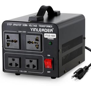 Yinleader 1500W Step Up & Step Down Voltage Transformer Converter 110V to 220V or 220V/230V/240V to 110V/120V Power Converter w/US Power Cord,Circuit Breaker Protection