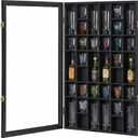 Furnishh 36 Slots Shot Glass Display Case with Lockable Door, Solid Wood Cabinet Collection Holder Wall Mounted Shot Glass Display Storage Box with Removable Shelves, 18"x26", Black
