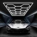 FERUERW Hexagon Garage Lights with Rectangle Frame, High Brightness 672W 86400LM 6500K, 14 Hex Grid for Garage, Shop, Basement, Car Detailing Shop etc. with Mounting Clip