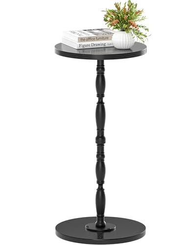 Homedawn Round Side Table, Drink Table for Small Spaces, Vintage Accent Side Table, Pedestal End Tables for Bedroom, Living Room, Sofa Couch and Corners, Black
