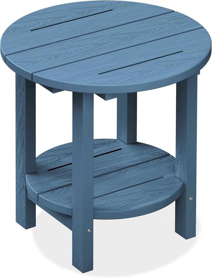 SERWALL Round Outdoor Side Table, HDPE Small Adirondack End Table,2-Tier Patio Side Table for Backyard Pool Porch Garden Lawn, Navy, Round 1-pack