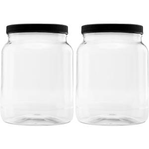 Plastic Storage Jars with Leak Proof Lids, BPA Free, Hand Wash Only (64oz, Pack of 2,  Black)