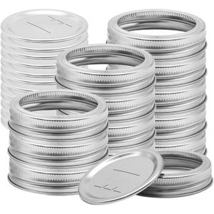 Canning Lids with Rings 24Pcs Canning Lids and Bands/Rings for Mason Jar, Ball or Kerr Jars, Split-type Metal Lids with Silicone Seals Rings Leak Proof (12Lids + 12Rings for Regular Mouth Jar)