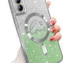 ZONRW for Samsung Galaxy S21 Case Magnetic,for Women Girl Soft Cute Luxury Love Heart Plating Bling Gradient Glitter Clear Phone Case Compatible with MagSafe Shockproof Back Cover 6.2-Green