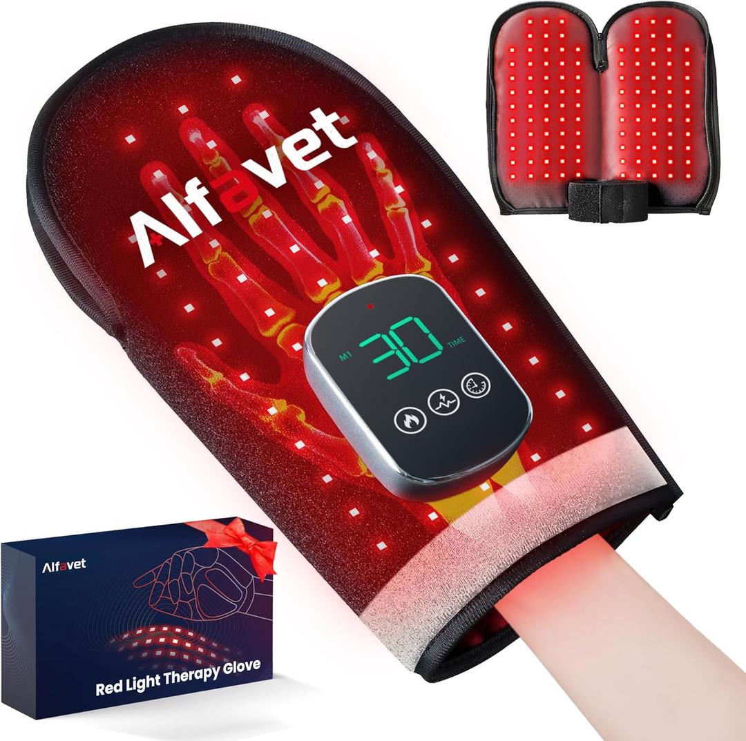 Alfavet Cordless Red Light Therapy Glove for Hand, 5000mAh Rechargeable Dual-Sided 112 LEDs Near Infrared Light Therapy Device for Hand Fingers Wrist Joint Pain Relief with 660nm&850nm, Auto-Off Timer