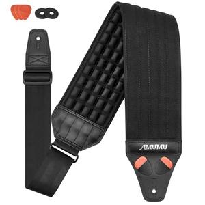 Amumu AIRCELL Bass & Guitar Strap 4" Ultra Wide - 0.7" Thick Breathable Convex 3D Air Cell Cushions - Neoprene Padding - Cotton Canvas Top - Adjustable Length 48"-63"(Long)