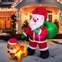 Leyndo 6 FT Christmas Inflatable Santa Claus Outdoor with a Gift Bag and a Dog Blow Up Decoration with LED Lights Cute Xmas for Holiday Party Yard Garden Lawn Decor