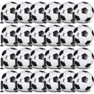 Sotiff 24 Pcs Size 5/4/3 Soccer Ball Bulk with 24 Pump Deflated Soccer Balls Bulk for Kids Teen School Team Training Practice Outdoor Game, Sports Gifts for Charity Donation (black and white)