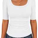 ANRABESS Half Sleeve Tops for Women Ribbed Knit Basic Tee Shirts (White, M)