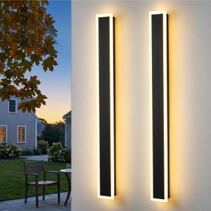 2 Pack 31.5" LED Outdoor Wall Sconce Dimmable, 3CCT, Long Linear Modern Black Exterior Light Fixtures, IP65 Waterproof Outside Lights for Porch Patio Front Door Stair Garage House Facade, 31.5in