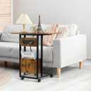 Hadulcet C Shaped End Table with Charging Station & Foldable Tabletop, Folding TV Tray Table with Storage, Laptop Table for Couch, C Table for Sofa, Living Room Bedroom Small Spaces, Rustic Brown