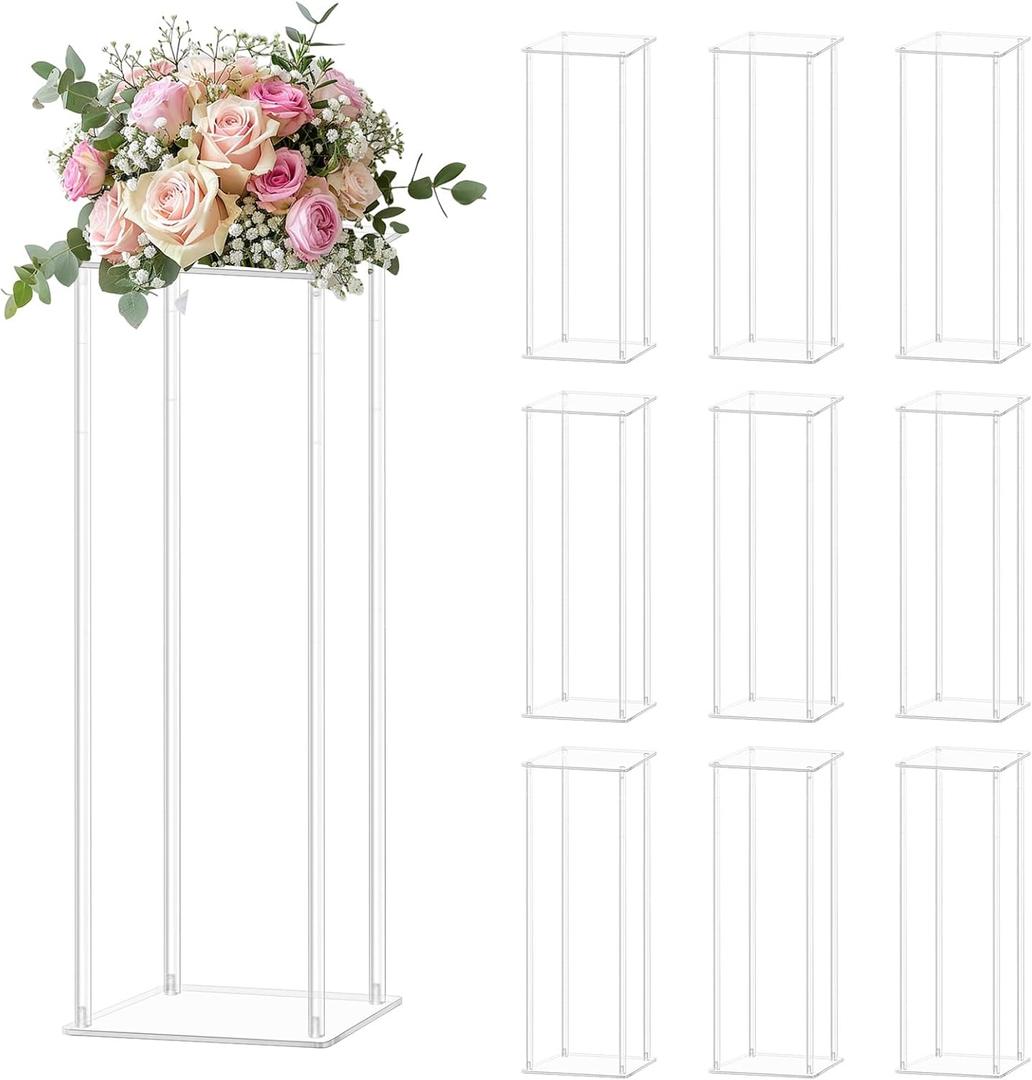 10pcs Acrylic Flower Stand Column 24 Inch Tall Vases for Centerpieces Clear Elegant Floral Display Holder for Wedding Birthday Party T-Stage Events Home Decorations