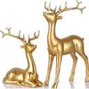 XMGZQ 2 Pack Resin Christmas Reindeer Figurines Deer Statues Elk Sculpture Deer Ornaments for Living Figurine Statues TV Cabinet Home Office Wine Cabinet Decoration (Gold)