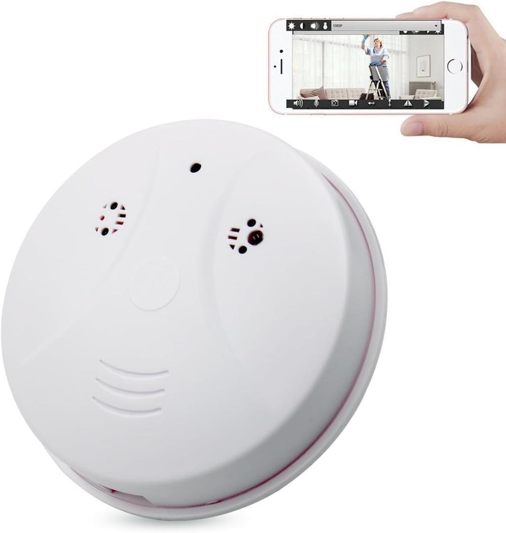 isekurity WiFi Mini Detector Camera,1080P Wireless Security Nanny Cam Smoke Detector Camera with Motion Detection/Night Vision/Remote View for Home and Office Surveillance, No Audio