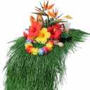 XLX TURF 13" x 36" Shaggy Fake Grass Table Runner for Hawaiian Party Summer Decor, Fireproof Green Thatch Palm for Wedding, Jungle Safari Wild One Birthday, Baby Shower