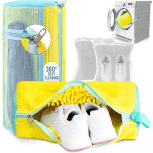 4-Piece Shoe Washing Machine Bag & Dryer Bag for Shoes 2x Each - 360 Thick Protection, Highly Durable Mesh Sneaker Washer w/Zipper Lock Deep Cleaning Sneaker Laundry Bag for Spotless Shoes
