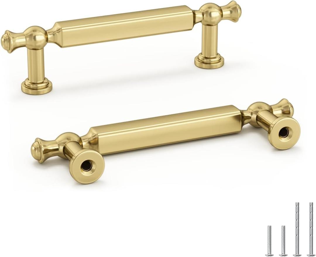 Goldenwarm 25 Pack 3 Inch Gold Cabinet Pulls Brushed Gold Cabinet Pulls Drawer Handles Kitchen Drawer Handles Zinc Alloy Dresser Hardware for Bathroom Cupboard Bedroom, 76mm Hole Centers