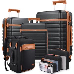 Luggage Sets 7 Piece, Durable Hardside ABS Carry on Luggage with Spinner Wheels & YKK Zipper TSA Lock, Large Checked Travel Suitcase With Backpack Set for Men and Women,20/24/28 Inch