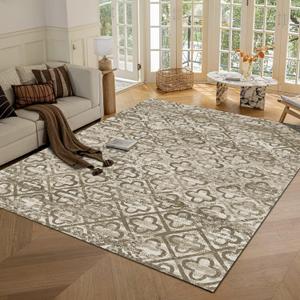 Washable Area Rugs, 3' x 5 ' - 1/6 Thick - Stain & Water Resistant Non-Slip - Perfect Resistant Rug for Living Room, Bedroom, Nursery, Pet & Child Friendly, Vibrant Colors Rugs, Brown