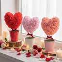 Pinkunn 3 Pcs Valentine's Day Decorations Heart Shaped Topiary with Pot Mini Artificial Potted Plant Heart Ornaments Desktop Centerpiece Tiered Tray Decor for Women Wife Home Party Tabletop Gift