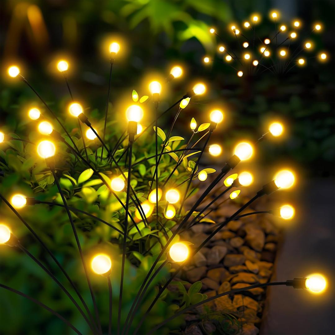 Solar Garden Lights, 40 LED Firefly Garden Lights Solar Outdoor, Solar Lights for Outside Sway by Wind, Solar Lights Outdoor Waterproof for Christmas Yard Patio Pathway Decoration (4 Pack) (Warm White)