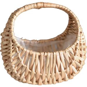 MAGICLULU Handwoven Rattan Flower Arrangement Basket Small Half Moon Woven Basket with Handle and Plastic Liner for Wedding Flower Girl Party Candy Storage and Home Decor 6.69X6.49X4.33 Inch