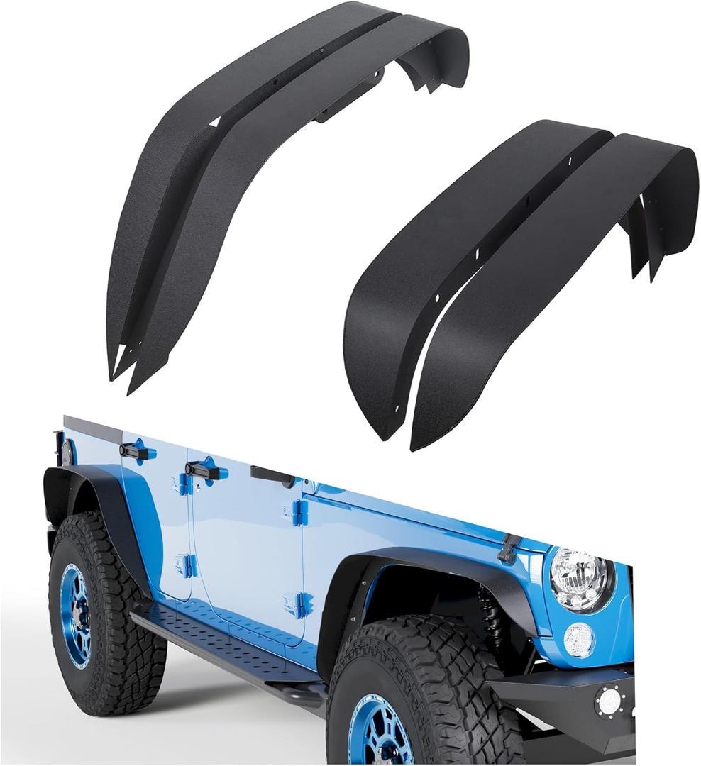HECASA Front&Rear Fender Flare Compatible with 2007-2018 Jeep Wrangler JK JKU Unlimited (2/4 Doors), Full Mud Flaps Guards Fender Extensions Kit 4Pcs