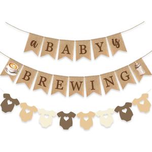 A Baby Is Brewing Banner Coffee Bean Baby Shower Decoration Gender Reveal Clothes Line Bodysuit Garlands Brown