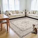 8x8 Area Rug Square Living Room, Washable 8ft Square Soft Distressed Oriental Rugs Non Slip Backing Farmhouse Rug Low Pile Thin Stain Resistant Indoor Carpets, 8'SquareIvory/Multi