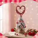 Gejoy Valentine Tree Topper XOXO Velvet Heart Tree Topper Rustic Valentines Treetop Red Heart Decorations Love Ornaments with Light String for Wedding Holiday Party Door Home Decor(Rattan)
