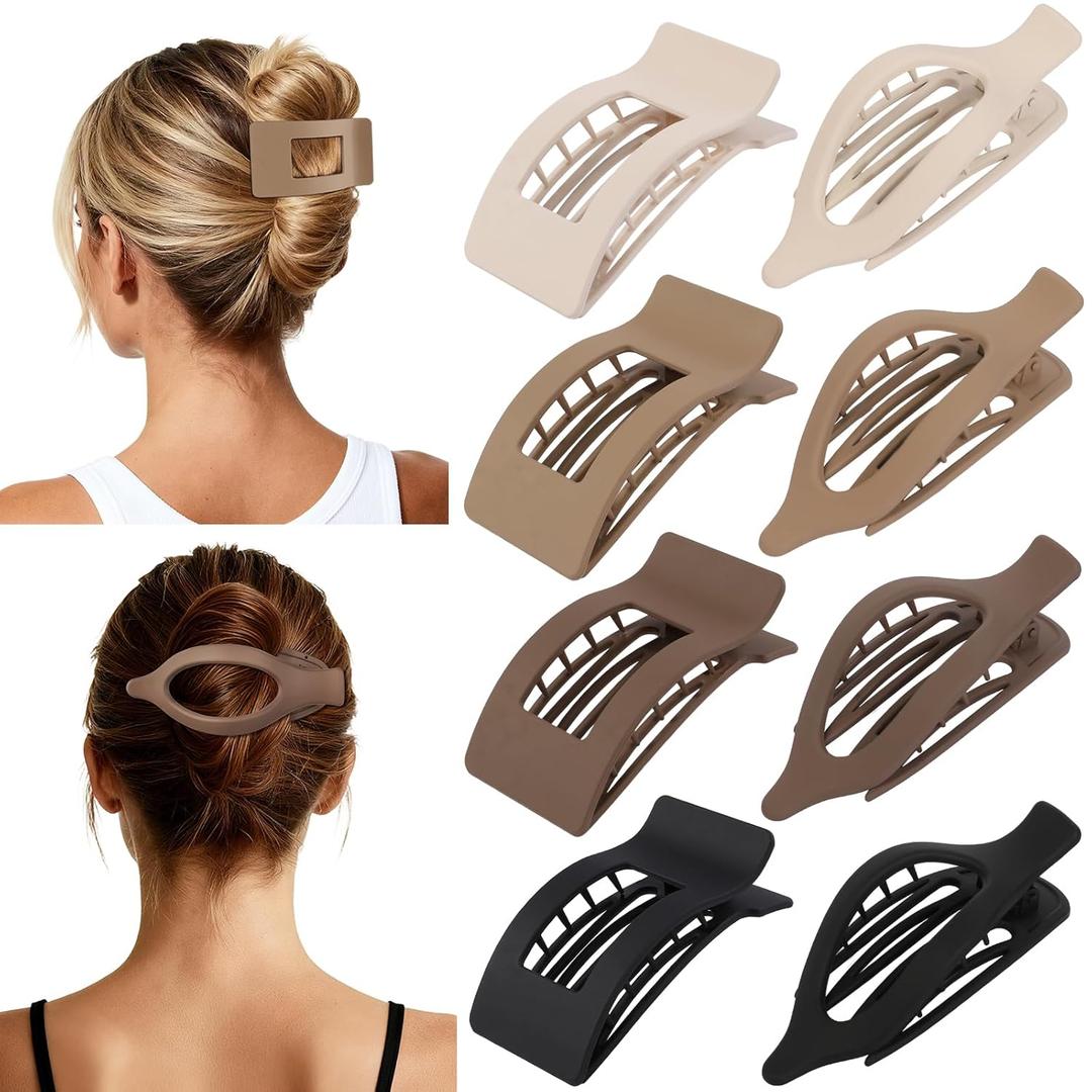 8Pcs French Flat Hair Clips for Women 2 Styles Claw Clips for Girls Matte Flat Hair Claw Clips for Thin and Thick Hair Large Non-slip Strong Hold Hair Accessories for Women (Brown)