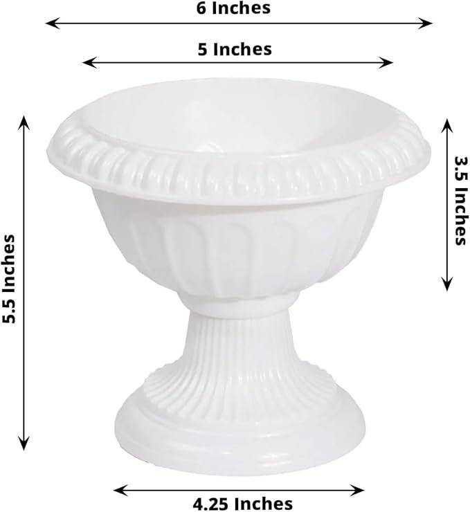 Efavormart 4 Pack White Roman Style Plastic Flower Pot Vases, Classic Urn Planter Floral Pedestal Vase Table Centerpieces - 6"