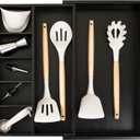 KitchenEdge Adjustable Kitchen Drawer Organizer for Utensils and Junk, Food-Safe Contract Grade with 100% Sustainable Wood, Expandable from 10.5 to 19 Inches Wide - Black Bamboo