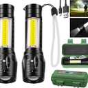 Wrrozz Led Flashlight Rechargeable USB Torch Mini Small Light Super Bright Handheld Tiny Portable Pocket Keychain Flash Light with COB Side Searchlight High Lumens Zoomable Emergency Camping 2 Pack