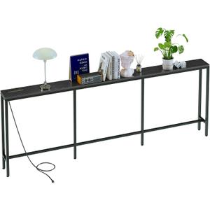 86.6" Behind Couch Table with Fast Charging Station, 7.1" Narrow Skinny Sofa Table with 2 Power Outlets, 2 USB-A, USB-C for Console Entryway, Black