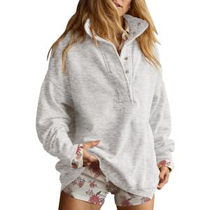 Gacaky Sweatshirt for Women Oversized Casual Long Sleeve Button Henley Neck Pullover Tops Fashion Outfits Clothes (White, L)