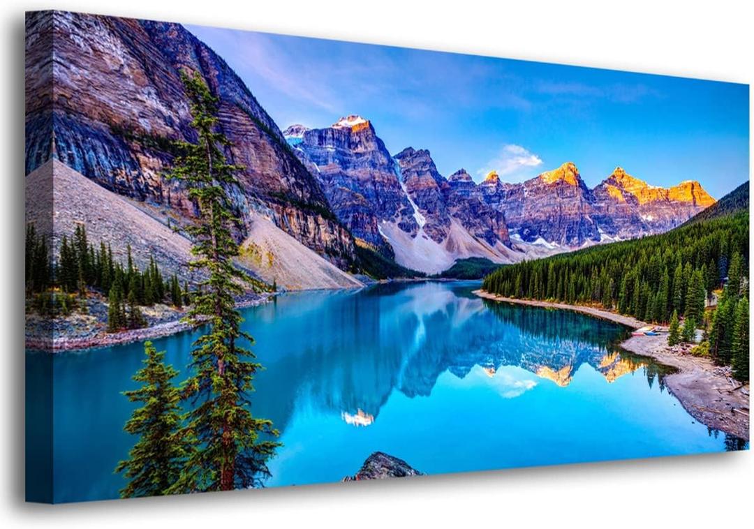 Wall Art Lake Mountain Landscape Picture Print Canvas Wall Art Modern Giclee Artwork Home Decor Stretched and Framed Ready to Hang,2cm Thick Frame, Waterproof Artwork, 40"L x 20"W