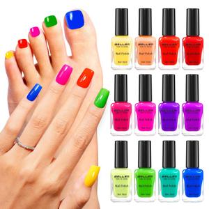 Gellen Bright Neon Nail Polish, Quick Air Dry Regular Nail Polish Vibrant Rainbow 10ml 12-Color Set for Finger Toe Nails Salon Home, TPO & HEMA Free Non-toxic, Red Pink Blue Green Purple Orange Yellow