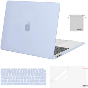 MOSISO Compatible with MacBook Air 13 inch Case M1 Chip 2021-2018 Release A2337 A2179 A1932, Plastic Hard Shell&Keyboard Cover&Screen Film&Storage Bag for MacBook Air 13.3 inch Case, Pastel Blue