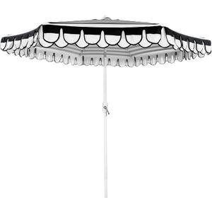 9Ft Elegant Valance Patio Umbrella, Outdoor Umbrellas for Patio with Auto-Tilt and Crank Systerm, Table Umbrella for Outdoors, Poolside,Beach, Backyard (Black White)