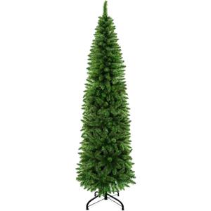 TURNMEON 6 Ft Artificial Pencil Christmas Tree with 658 Dense Branch Tips, Skinny Christmas Tree Include Metal Stand, Hinged Design Slim Xmas Pencil Tree Decor for Holiday Home Indoor Outdoor