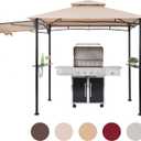 FAB BASED 5x8 Grill Gazebo with Extra Awning, All-Weather Steel Construction, Double Tiered & Resistant Canopy Roof, Metal Serving Shelves, 2 LED, Bottle Opener for Patio, Backyard, BBQ (Beige)