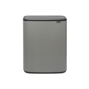 Brabantia Bo Touch Top Kitchen Trash Can with Dual Compartments | Mineral Gray | 2 x 8 Gal Inner Buckets | Soft-Close Garbage Can, Light Touch Opening, Stay-Open Lid | Fits Against Wall | + Trash Bags