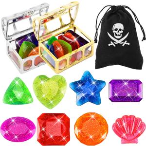 MARFOREVER 18 Pcs Big Diving Gem Pool Toys - 16 Colorful Sinking Diving Gems Underwater Crystals Swim Pool Toys with 2 Treasure Chest Pirate Boxes Acrylic Gemstones Set for Summer Party Favors
