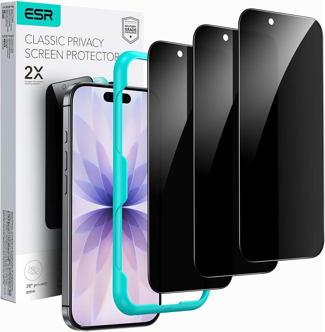 ESR 3 Pack for iPhone 17/iPhone 16 Pro Privacy Screen Protector, Antispy TemperedGlass Privacy Screen Protector with Easy Installation Tool, MicroCurved Edges, Case Friendly