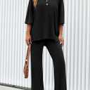 PRETTYGARDEN 2 Piece Lounge Sets for Women Summer 2025 Short Sleeve Tops Wide Leg Pants Matching Travel Outfits Clothing (Black, X-Small) (Black, XS)