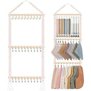 POVETIRE Pacifier Clip Holder Baby Bibs Organizer, Neutral Baby Bandana Drool Bibs Holder - Baby Burp Cloths Organizer Storage Hanging Wall Decor for Nursery Newborn Infant Girls and Boys Room (Beige-1)